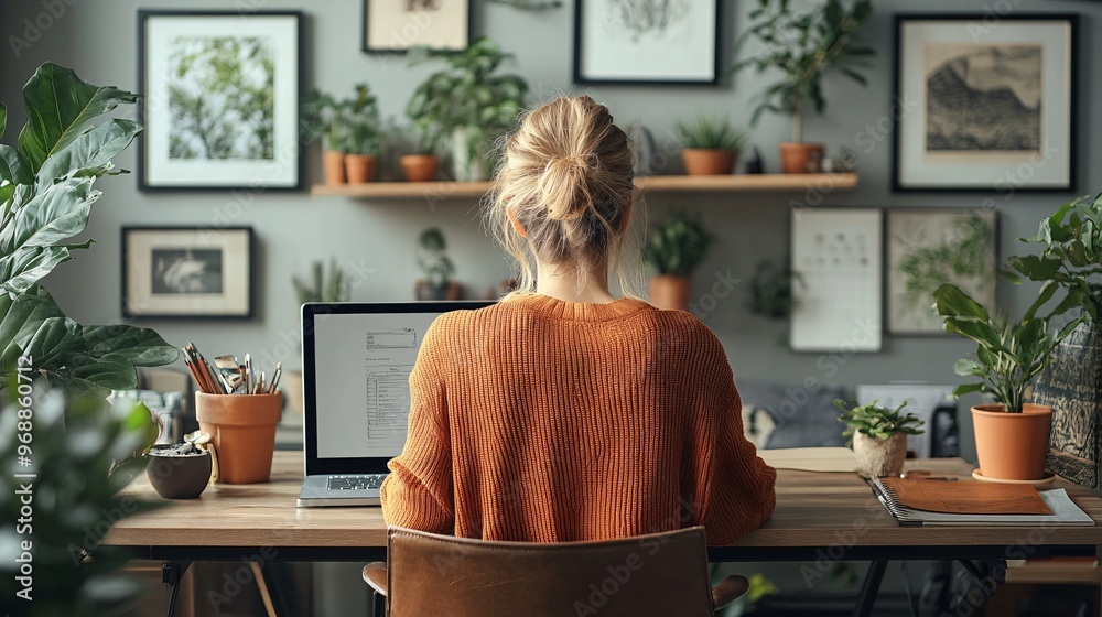 Designer creating illustrations on a digital tablet in a stylish, minimalist study nook, highlighting modern workspace aesthetics. Designer creating illustrations on a digital tablet in a stylish, minimalist study nook, highlighting modern workspace aesthetics.