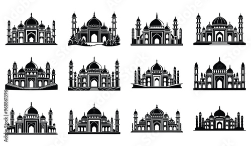 Set of black silhouette mosque vector illustration