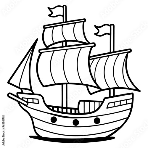 a pirate ship outline coloring book page line art drawing