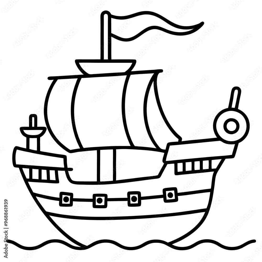 a pirate ship outline coloring book page line art drawing a pirate ship outline coloring book page line art drawing
