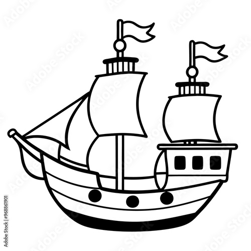 a pirate ship outline coloring book page line art drawing