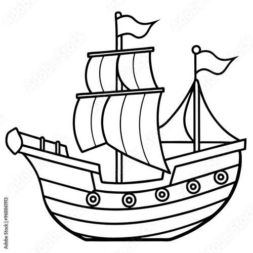 a pirate ship outline coloring book page line art drawing