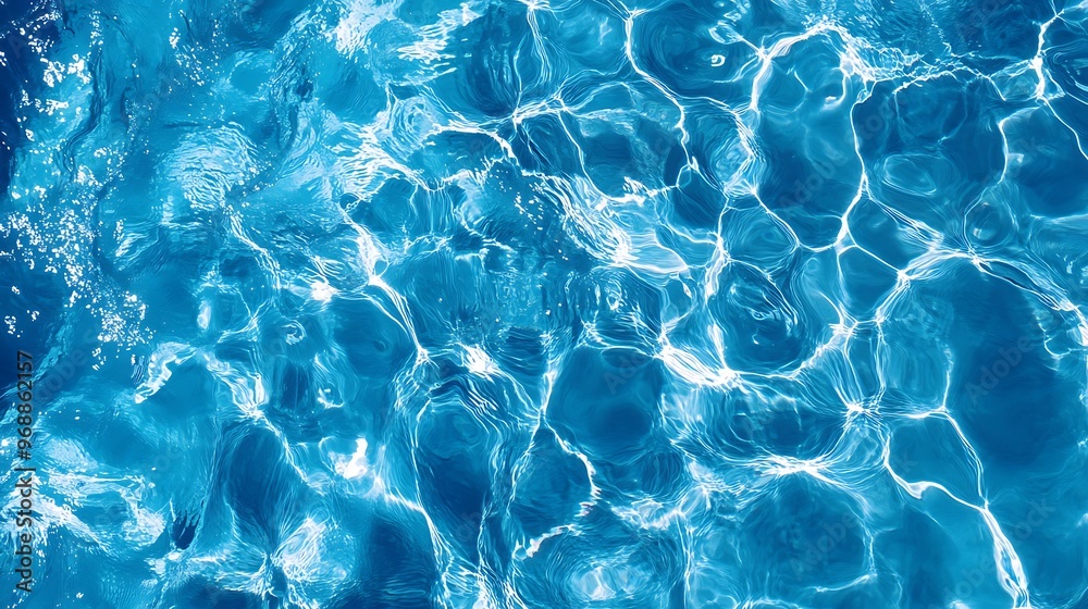 Bird's-eye view of blue water in a swimming pool with surface light reflections Bird's-eye view of blue water in a swimming pool with surface light reflections