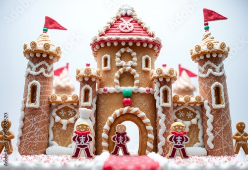 A castle made entirely of candy guarded by gingerbread soldiers