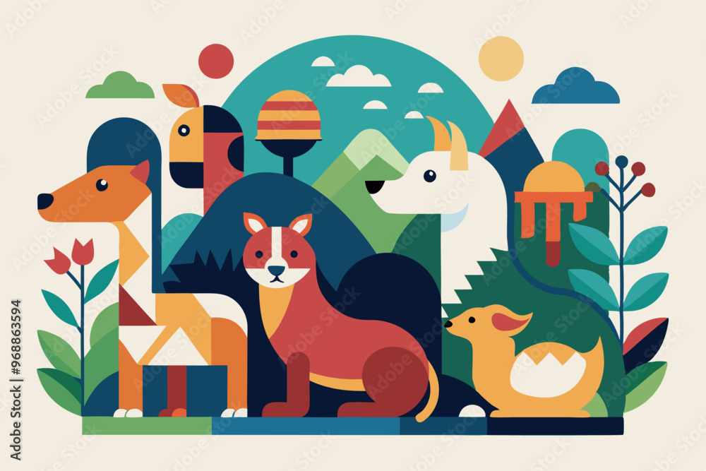 Obraz premium Minimalist animal art celebrating world animal day