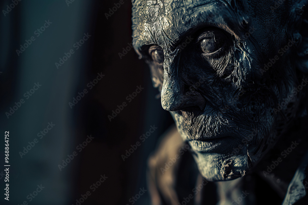 Scary zombie wandering in a street with dramatic lighting on celebration holiday Halloween Scary zombie wandering in a street with dramatic lighting on celebration holiday Halloween