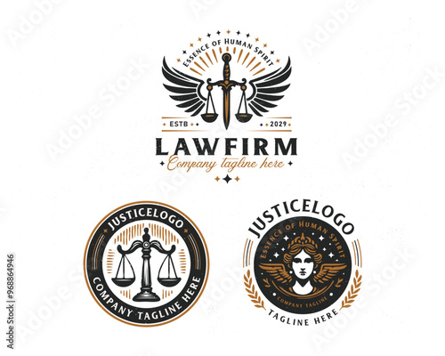 Set vintage bundle classic badge Law Firm advocate logo design for business company