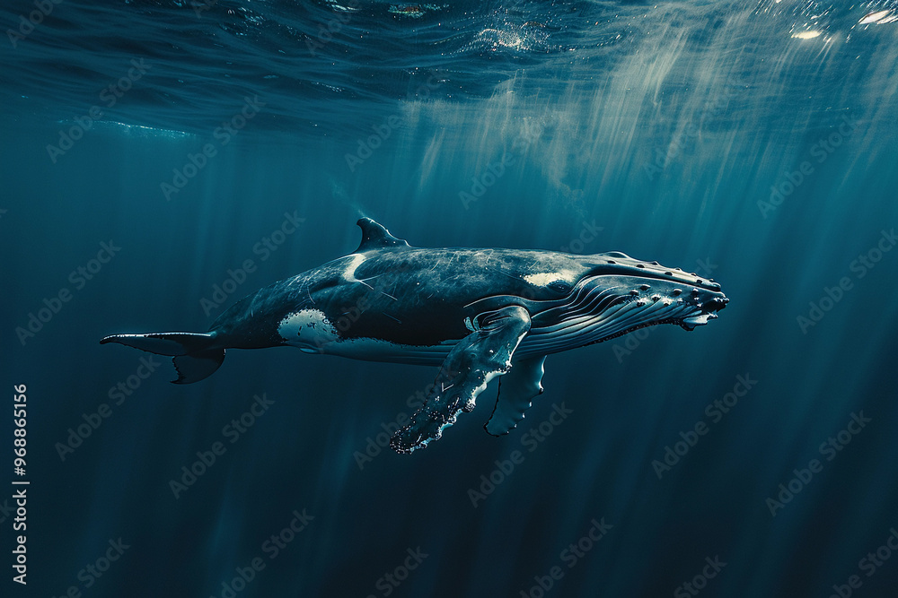 Fototapeta premium Fantastically beautiful majestic huge whale in ocean