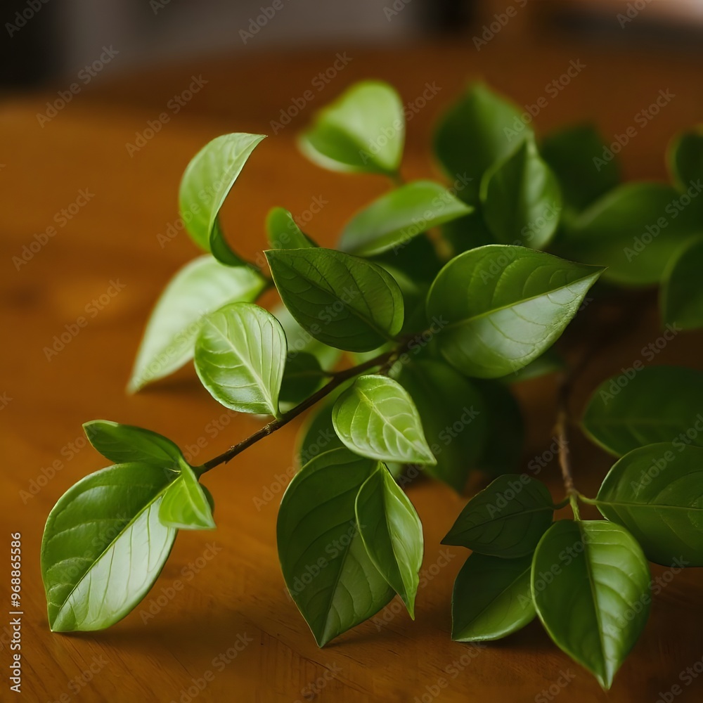 leaves on wooden background. green leaves on a branch. green leaves in a tree branch with wooden table background. leaves on wooden background. green leaves on a branch. green leaves in a tree branch with wooden table background.