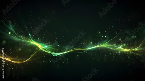 The image features radiant, asymmetric beams, shimmering particles, and vibrant hues, creating a dynamic and ethereal effect.