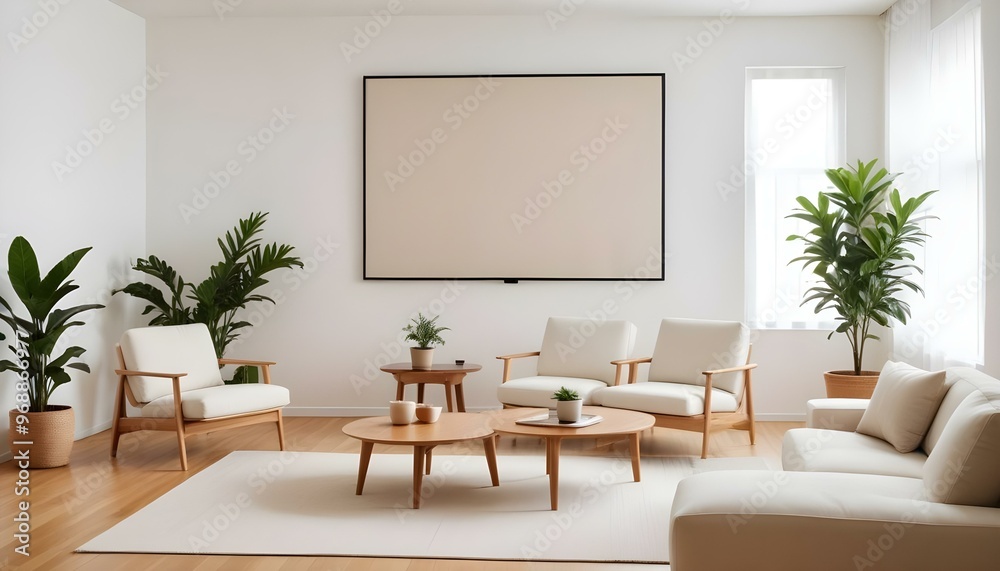 Photo modern style interior room 3d illustration Interior,Kitchen,Washrooms frame living room with colorful white sofa,led with blank frame