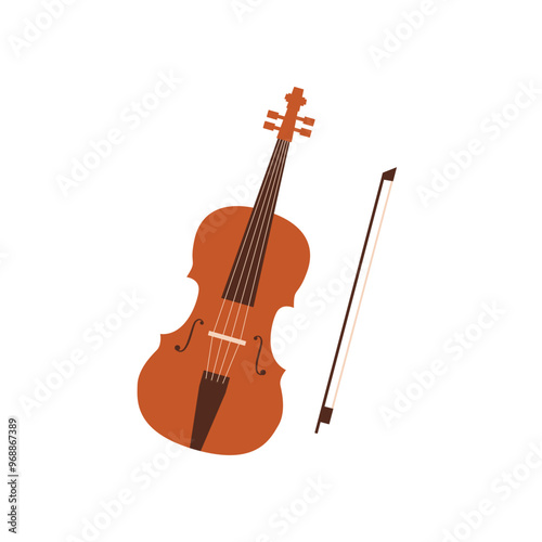 Violin with a bow music instrument on isolated white background.Vector illustration cartoon flat style photo