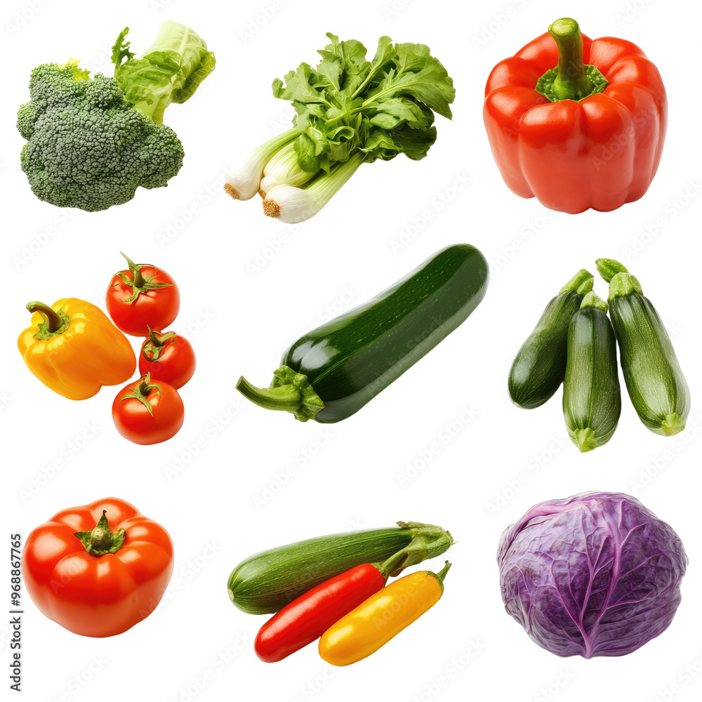 fresh and healthy vegetables collection isolated on transparent background