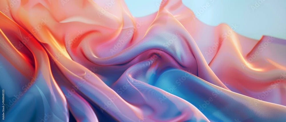 Swirling bands of silky fabric in ethereal shades of pink, blue, and purple, creating a stunning visual effect of vibrant hues and fluid movement. Swirling bands of silky fabric in ethereal shades of pink, blue, and purple, creating a stunning visual effect of vibrant hues and fluid movement.