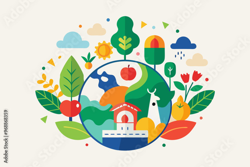 Abstract minimalist design celebrating world vegetarian day with nature elements and fresh produce