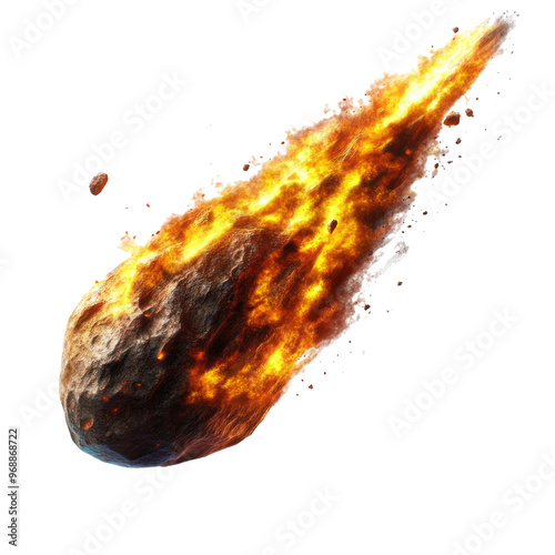 realistic large comet meteorites burns isolated on transparent background.
