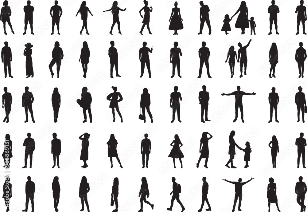 silhouette people set on white background vector