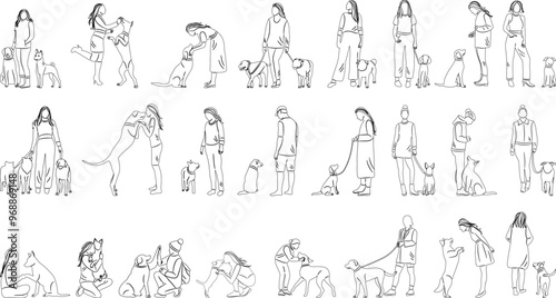 Canvas Print sketch collection people and dogs on white background vector