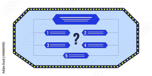 Quiz show display with question choices 2D cartoon object. Trivia competition screen isolated element flat vector clipart on white background. Intellect challenge options answer. Spot illustration