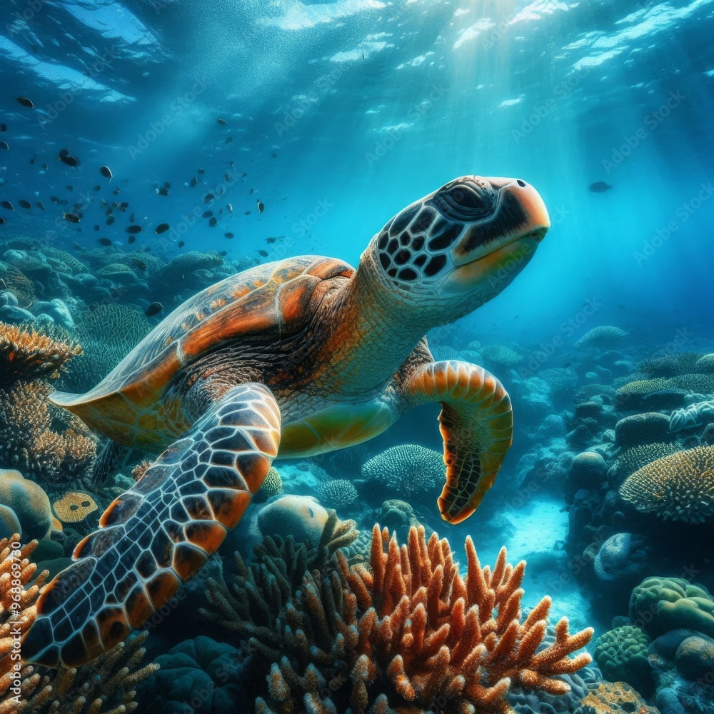 Fototapeta premium Turtle’s Tranquil Ocean Path