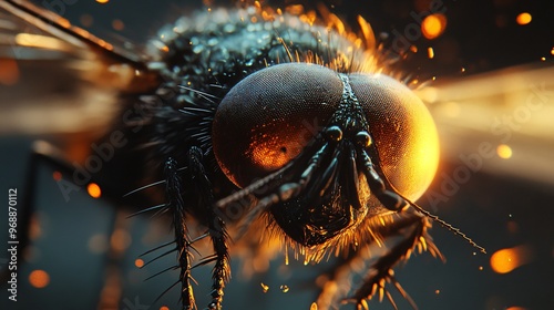 flies that shine like running lights, close up