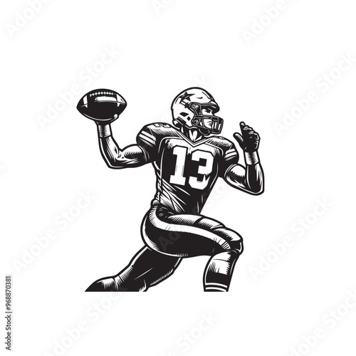 American football player silhouette. American football player logo, icon vector design black and white.