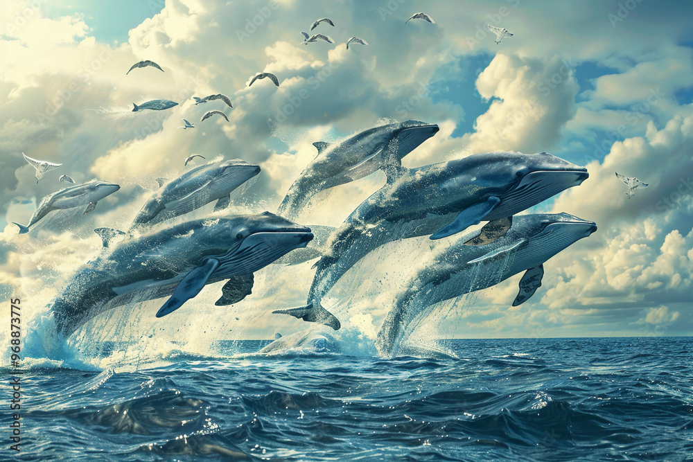 Obraz premium Fantastically beautiful majestic huge whale in ocean
