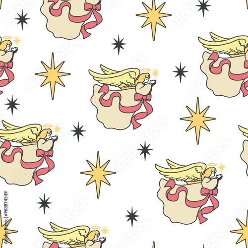 Heaven Messengers Angels Figures Grace Pattern. Perfect for seasonal decor, fabric prints, or wrapping paper. Ideal for holiday projects.