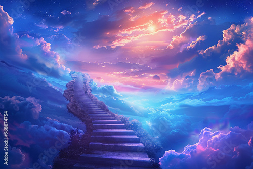 Fantastically beautiful staircase leading to cloudy sky