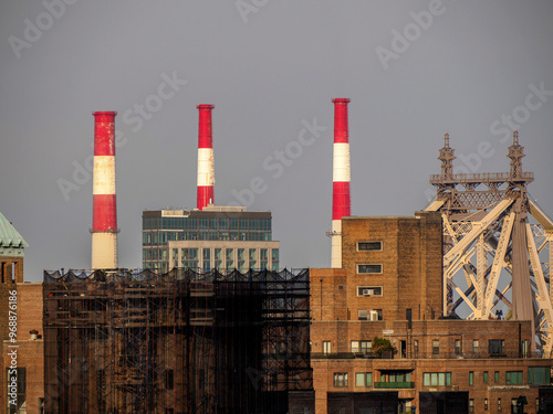 Ravenswood generating station new york city queens view midtown manhattan at sunset photo