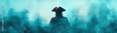 Pirate captain, ghostly figure at the helm, stormy seas, Watercolor style