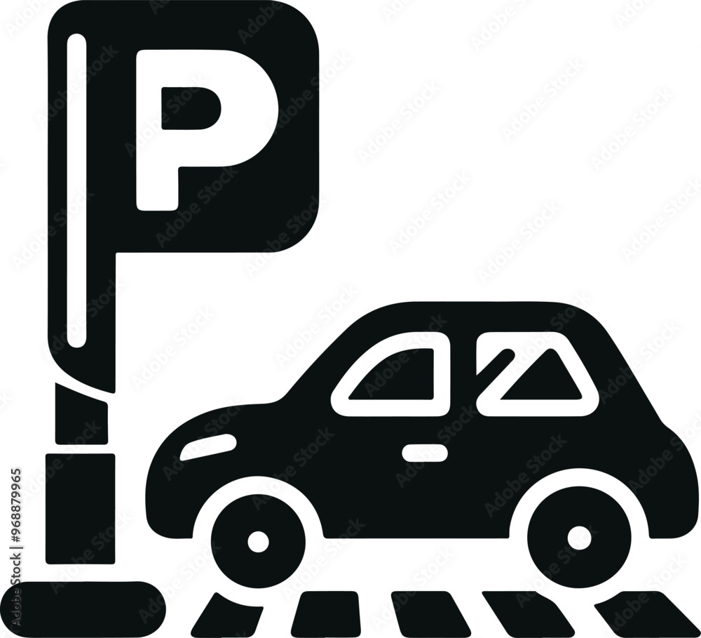 Monochrome Cosmonaut Car Parking Logo Icon black color For Emblems, Badges And Levels Vector Illustration Monochrome Cosmonaut Car Parking Logo Icon black color For Emblems, Badges And Levels Vector Illustration