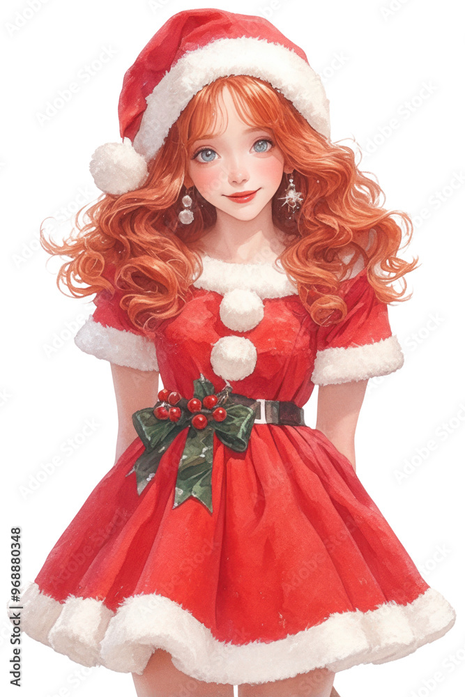Festive holiday girl wearing a red Christmas dress and Santa hat, exuding joyful spirit and cheerfulness. Festive holiday girl wearing a red Christmas dress and Santa hat, exuding joyful spirit and cheerfulness.