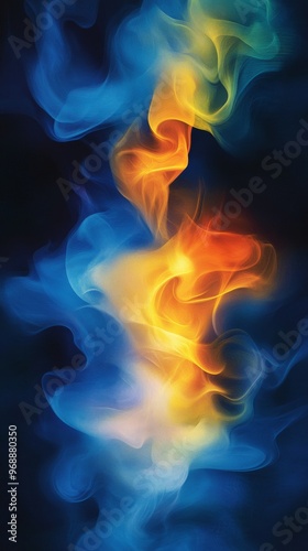 Colorful abstract smoke in blue and orange hues