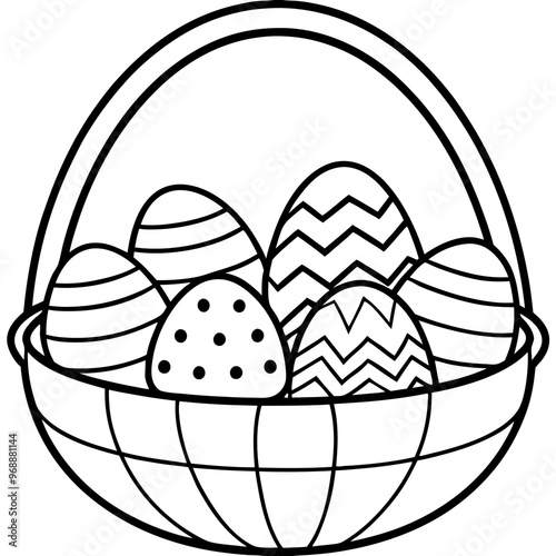 basket with easter eggs outline coloring book page line art drawing