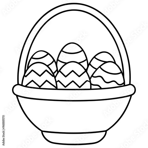 basket with easter eggs outline coloring book page line art drawing