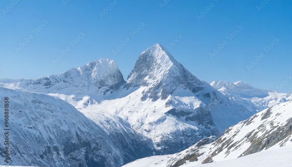 Majestic snow-capped mountain peaks under a clear blue sky in winter Majestic snow-capped mountain peaks under a clear blue sky in winter
