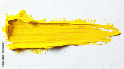 A yellow textured smear of acrylic paint on a white canvas. The smear turns out to be long, and there is a lot of paint on it. A backdrop for the design photo