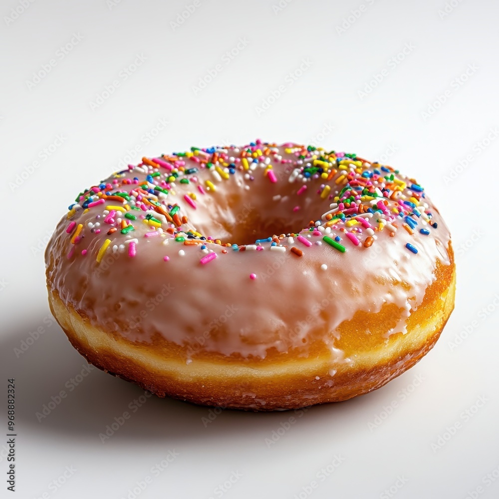 A colorful frosted donut topped with sprinkles, showcasing a sweet treat for enjoyment. A colorful frosted donut topped with sprinkles, showcasing a sweet treat for enjoyment.