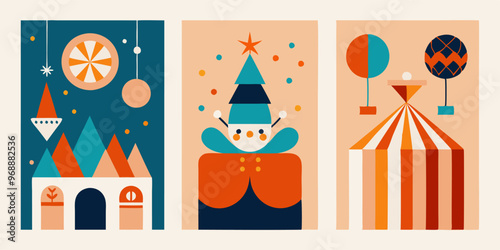 Abstract minimalist circus art collection: geometric posters for creative spaces