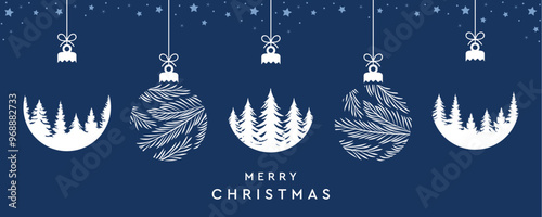 merry christmas card with hanging ball decoration vector illustration