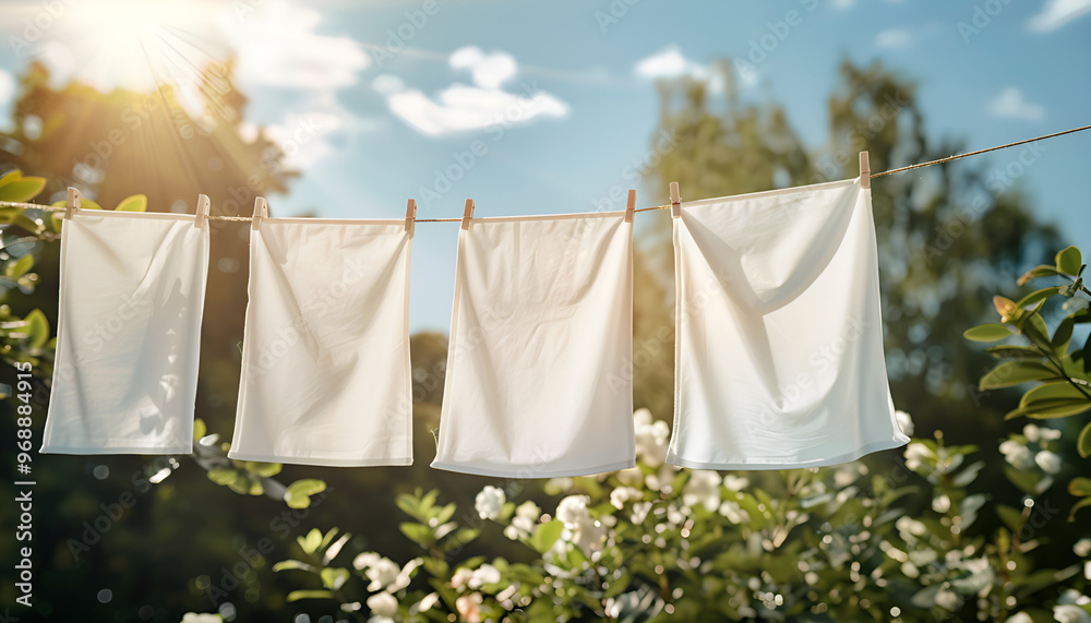 custom made wallpaper toronto digitalClean clothes hanging on washing line outdoors. Drying laundry