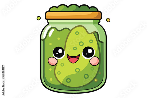 Kawaii Pickles in a Jar- Cute and Fun Drawing with white background.