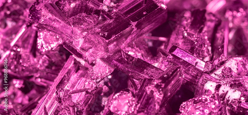 Amethyst pink crystals. Gems. Mineral crystals in the natural environment. Texture of precious and semiprecious stones. Seamless background with copy space colored shiny surface of precious stones. photo