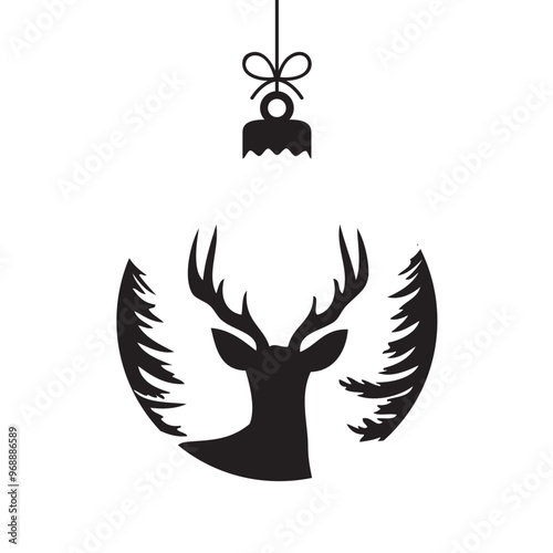 hanging christmas ball with deer decoration vector illustration