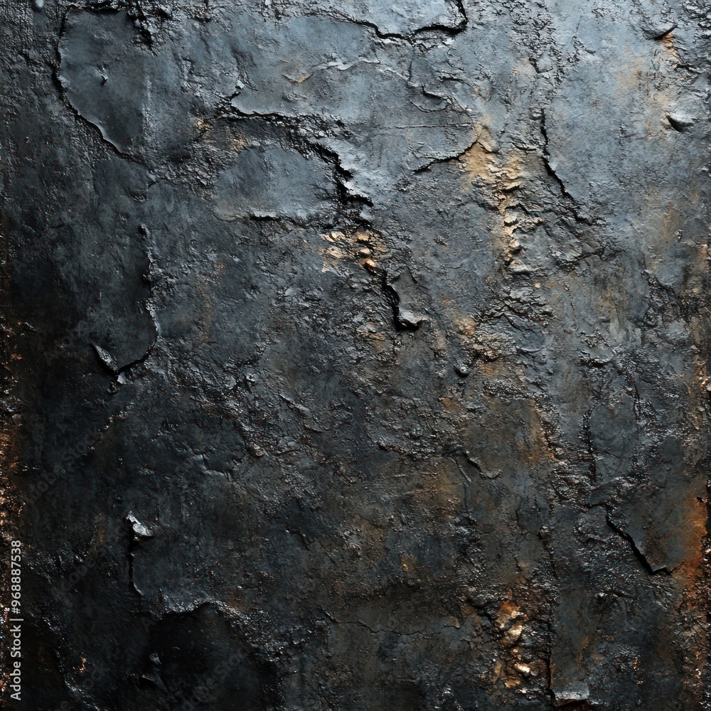 Naklejka premium Close-up of Rough, Cracked, Black Rock Surface