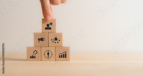 Endorsement strategy concept. Leveraging the influence and credibility of a well-known individual or brand to promote. Increasing brand awareness, establish trust with consumers and drive sales.