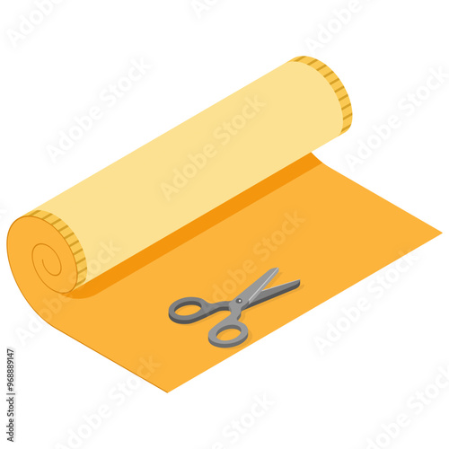 Isometric Fabric Roll with Scissors
