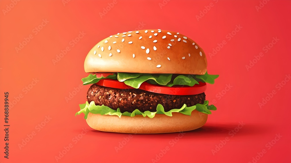 Appetizing Vegan Burger with Plant Based Patty Lettuce and Tomato