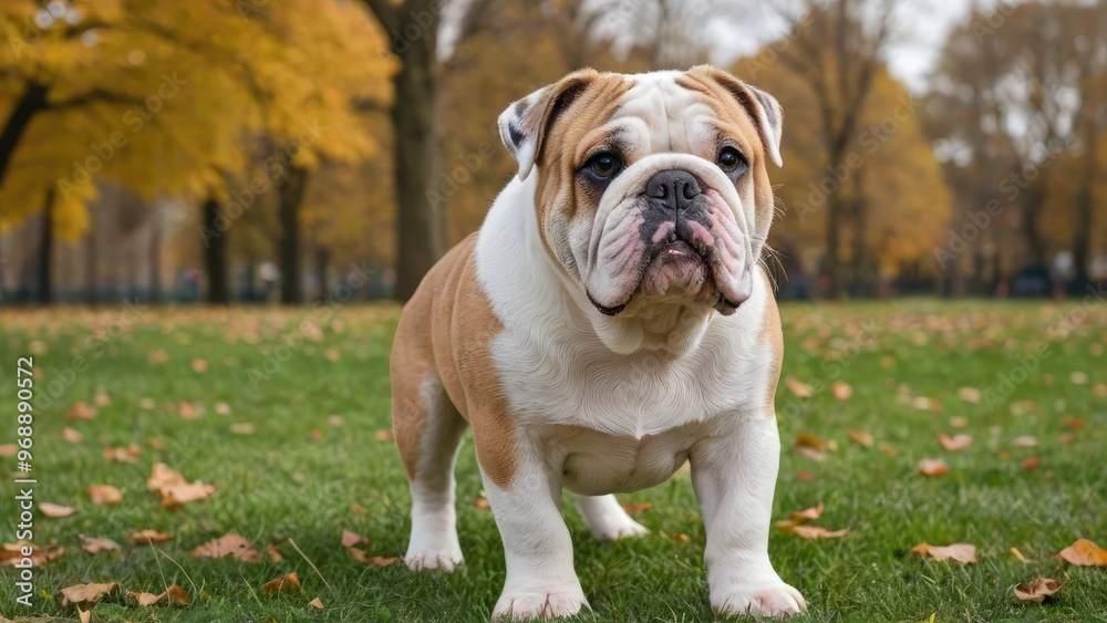 Obraz premium Fawn english bulldog in the park